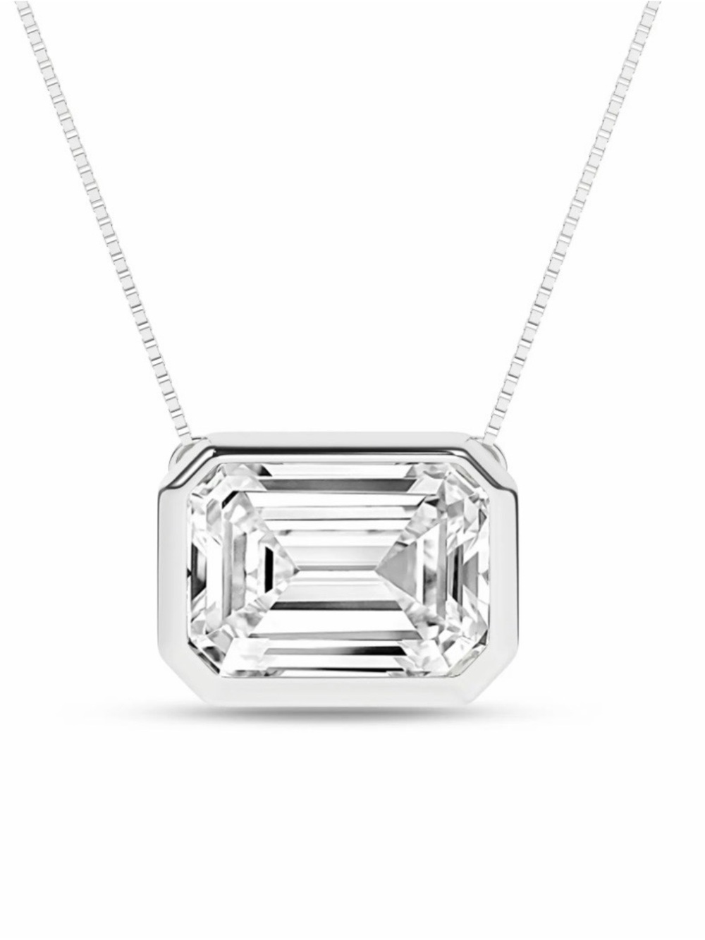 Classic Emerald-Cut Solitaire Pendant Necklace - White